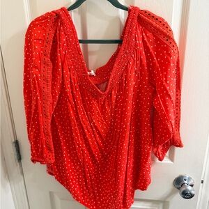 Maurices Red Blouse with White Dots